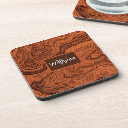 Dessous-de-verre Faux Walnut Woodgrain Monogrammed  (Côté gauche)