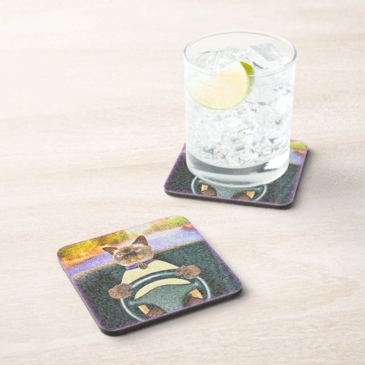 Dessous-de-verre "Feline Driver" Photo Mignonne. Commandez dès main (Côté Droit)