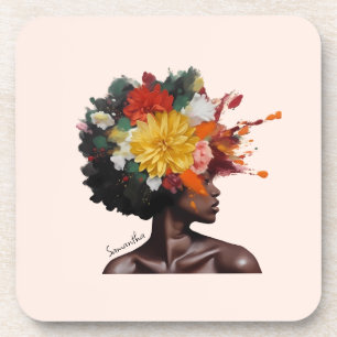 Dessous-de-verre Femme afro-américaine aux cheveux noirs floraux (2