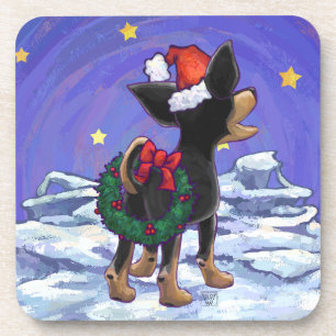 Dessous-de-verre Festive de nuit étoilée Chihuhua à Santa Hat