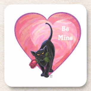Dessous-de-verre Fête de la Saint-Valentin au chat noir