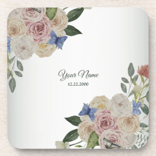 Dessous-de-verre Fête de mariage papillon bleu floral coloré