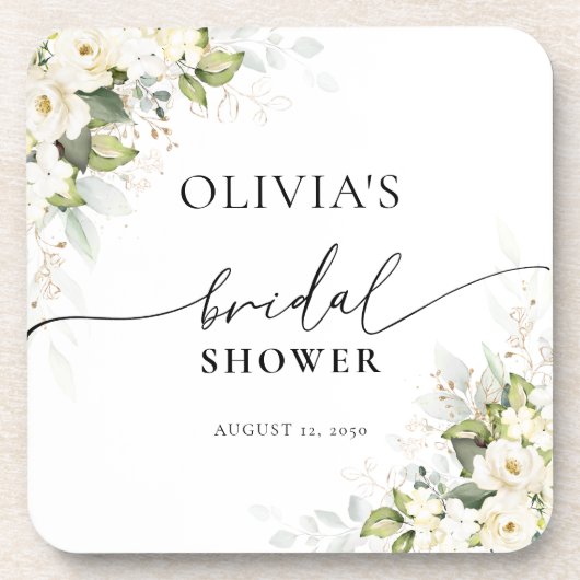 Dessous de verre Fête de mariage Roses blanches Fe (Devant)