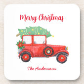 Dessous-de-verre Fête de Noël du camion rouge de Noël (Devant)