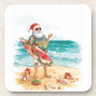 Dessous-de-verre Fête de Noël sur la plage avec le Père Noël carré