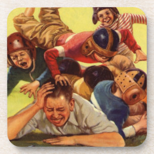 Dessous-de-verre Fête des Pères vintage, enfants de football et chi