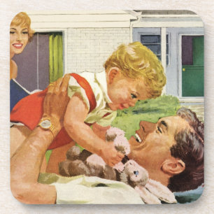 Dessous-de-verre Fête des pères vintage, Happy Family dans les banl