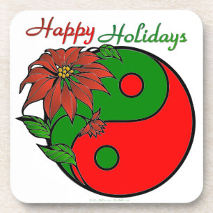 Dessous-de-verre Fête Yin Yang Poinsettia Vert Rouge