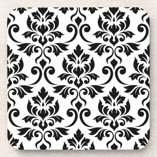 Dessous-de-verre Feuille Damask Patte noir sur blanc (Devant)