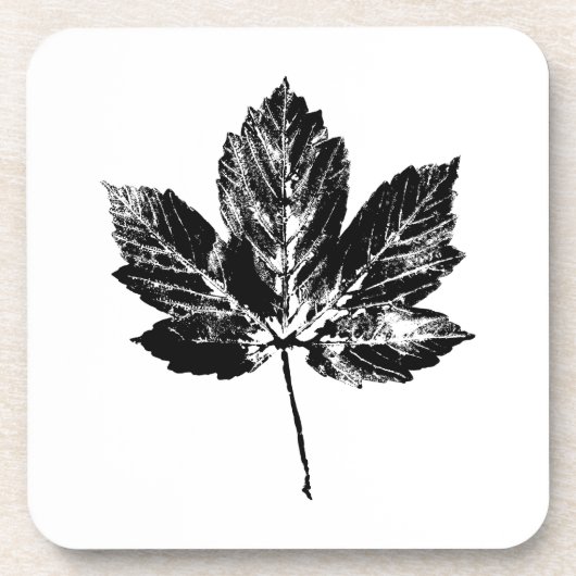 Dessous-de-verre Feuille d'érable noire et blanche (Devant)