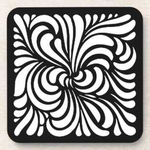 Dessous-de-verre Feuille stylisé de Nouveau d'art, noir et blanc