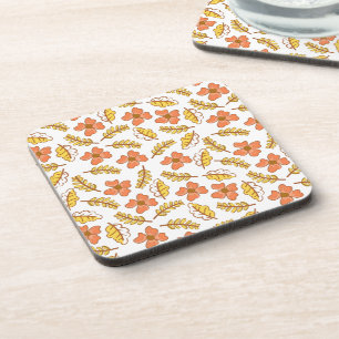 Dessous-de-verre Feuilles d'automne en chute chaude avec fleurs