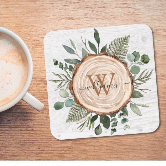 Dessous-de-verre Feuilles de eucalyptus vert Monogram Foliage Bois