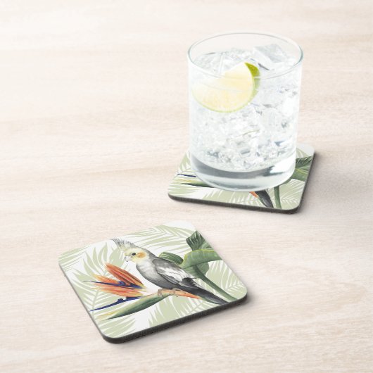 Dessous-de-verre Feuilles de palmiers à oiseaux noirs (Côté Droit)