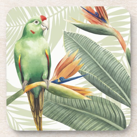 Dessous-de-verre Feuilles De Palmiers Avec Oiseau Vert (Devant)