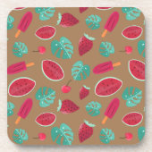 Dessous-de-verre Feuilles de pavot, cerise, fraise et pastèque (Devant)