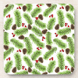 Dessous-de-verre Feuilles de pin vert de Noël, cônes et baies rouge