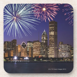 Dessous-de-verre Feux d'artifice au-dessus d'horizon de Chicago