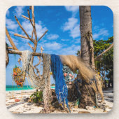 Dessous-de-verre Filets de pêche séchant sur la plage (Devant)