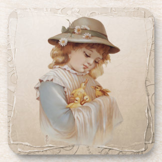 Dessous-de-verre Fille avec des petits canards