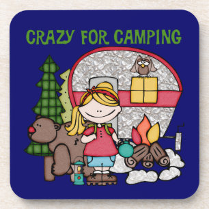 Dessous-de-verre Fille blonde folle pour camper
