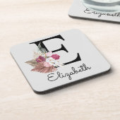 Dessous-de-verre Fille Boho rose moderne Floral E initial (Côté gauche)