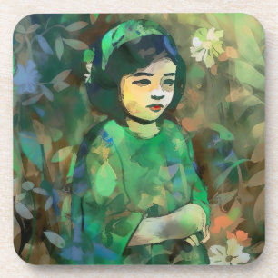 Dessous-de-verre Fille en robe verte