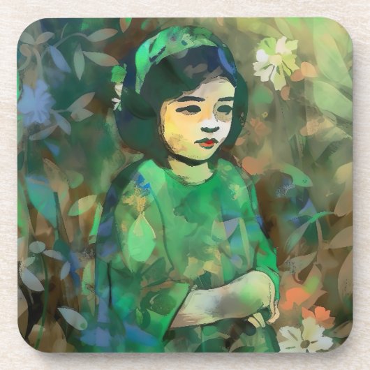 Dessous-de-verre Fille en robe verte (Devant)