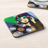 Dessous-de-verre Fille Pop Art avec disque (Côté gauche)