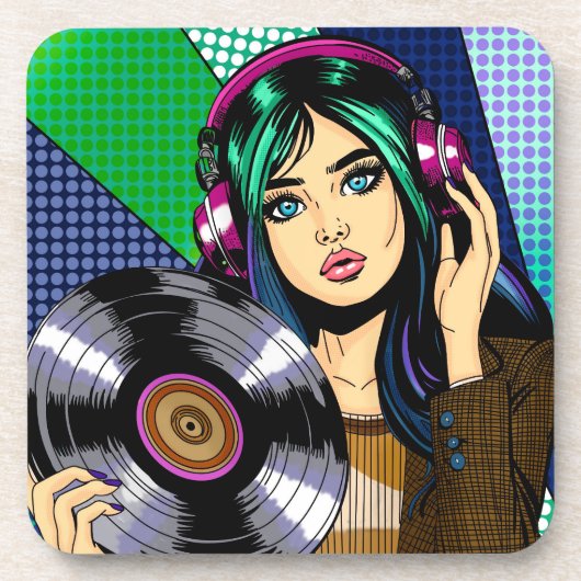 Dessous-de-verre Fille Pop Art avec disque (Devant)