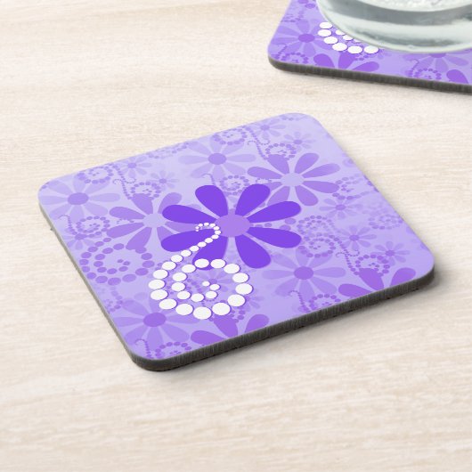 Dessous-de-verre Fille violet fleurs rétro (Côté gauche)