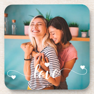 Dessous-de-verre Filles White Love Script Avec Coeur Valentine