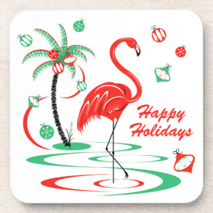Dessous-de-verre Flamant rose de Noël rouge Joyeux vacances plasti