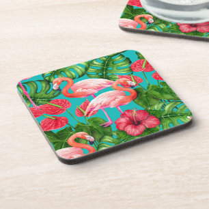 Dessous-de-verre Flamant rose et aquarelle du jardin tropical