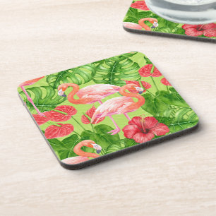Dessous-de-verre Flamant rose et plantes tropicaux