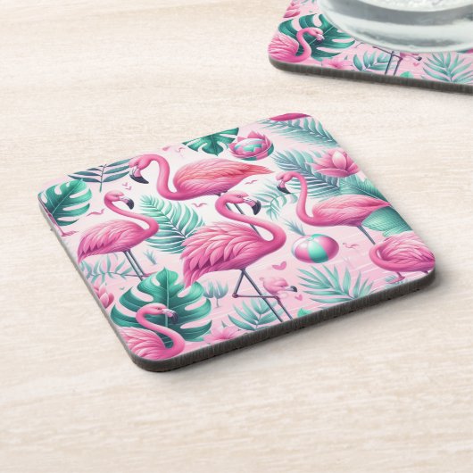 Dessous-de-verre Flamant rose rose Conception tropicale (Côté gauche)