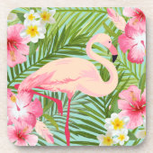 Dessous-de-verre Flamant rose rose tropicale Feuilles de palme flor (Devant)