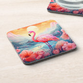 Dessous-de-verre Flamant Tropical avec Fleurs (Côté gauche)