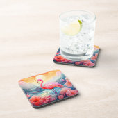 Dessous-de-verre Flamant Tropical avec Fleurs (Côté Droit)