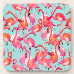 Dessous-de-verre Flamants roses d'aquarelle recueillis