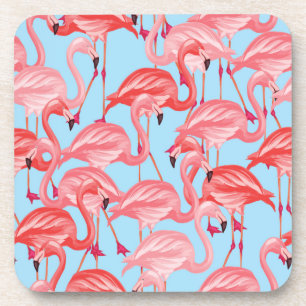 Dessous-de-verre Flamants roses roses lumineux sur le bleu