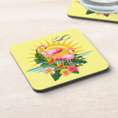 Dessous-de-verre Flamants roses tropicaux soleil et fleurs (Côté gauche)