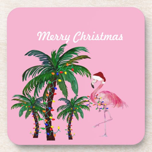 Dessous-de-verre Flamingo and palm tree Christmas Pillow (Devant)