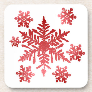 Dessous-de-verre Flammes de neige rouges sur Arrière - plan blanc