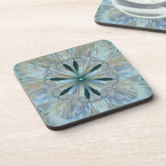 Dessous-de-verre Fleur Abstraite Fractée Turquoise Blanc Bleu Gris (Côté gauche)