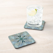 Dessous-de-verre Fleur Abstraite Fractée Turquoise Blanc Bleu Gris (Côté Droit)