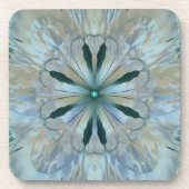 Dessous-de-verre Fleur Abstraite Fractée Turquoise Blanc Bleu Gris (Devant)