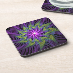 Dessous-de-verre Fleur Abstraite Moderne Fractale Art Violet Vert