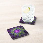 Dessous-de-verre Fleur Abstraite Moderne Fractale Art Violet Vert (Côté Droit)
