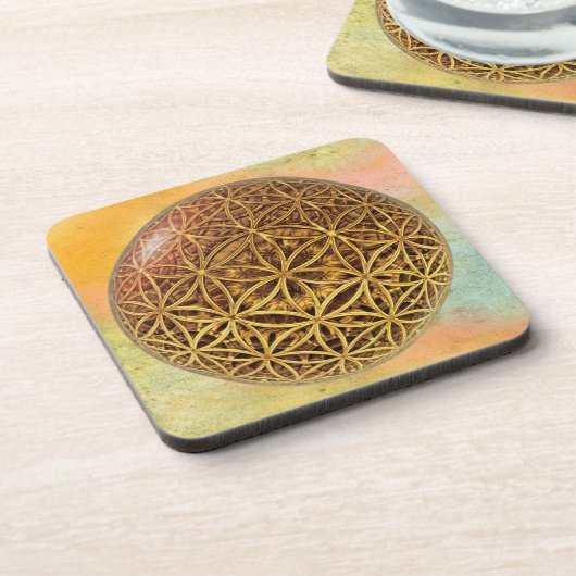 Dessous-de-verre Fleur de la vie / Blume des Lebens - bille d'or (Côté gauche)